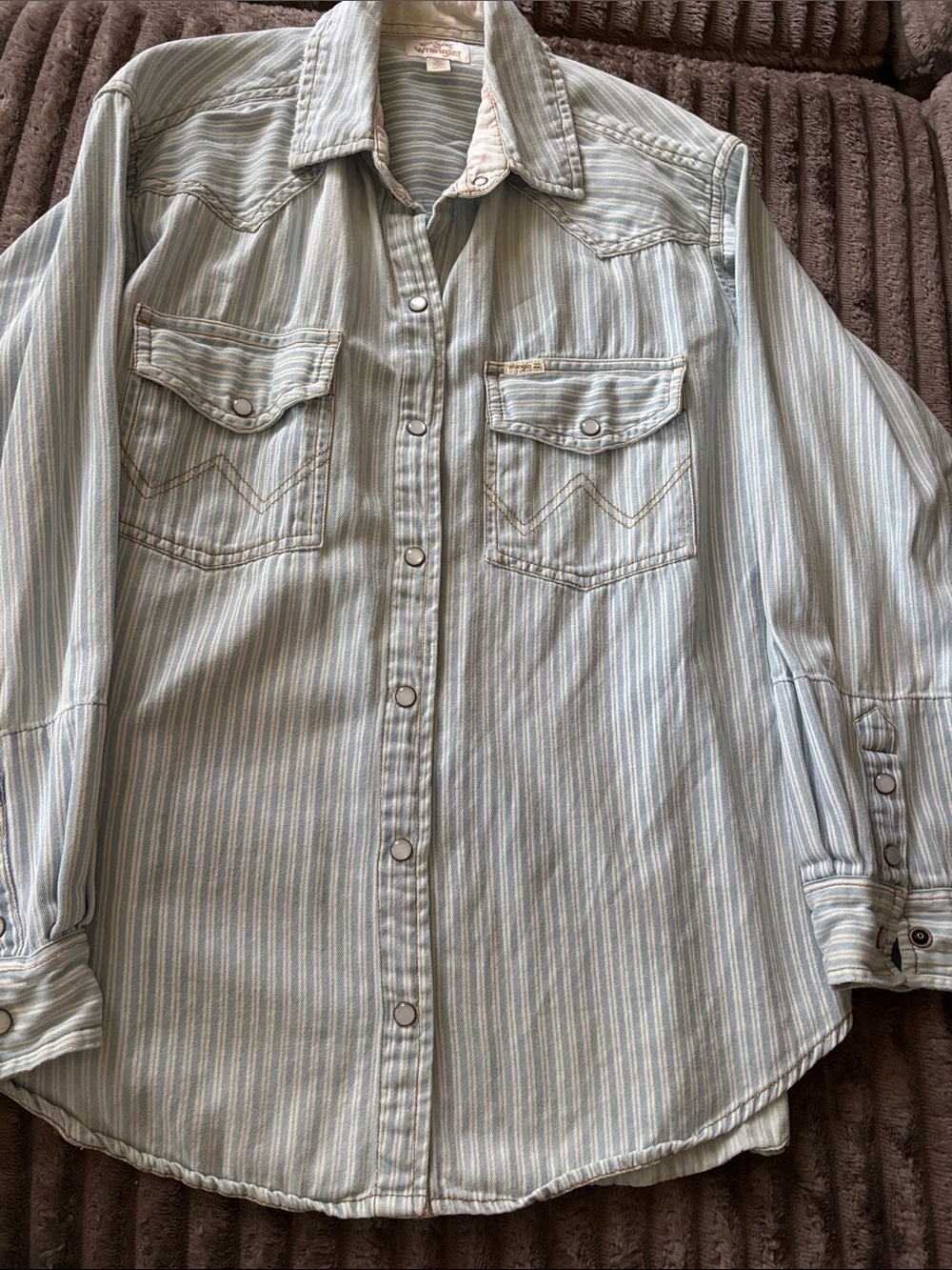 Wrangler Light Blue & White Striped Western Shirt